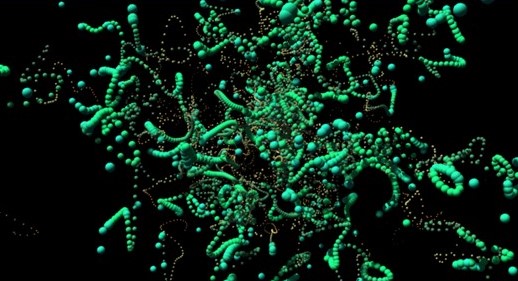 Particle visualization — yellow-green hybrid life forms